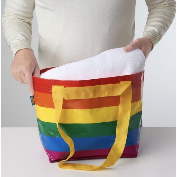 Reusable Ikea Bag Rainbow Pride Tote Double Handle Shoulder Bag mq - Picture 3 of 3